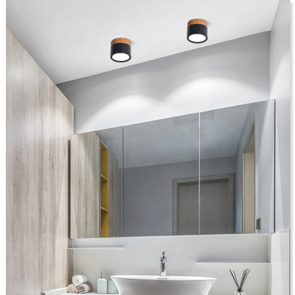 Foco LED Sobrepuesto Negro y Madera 7W Luz Fria 6000K