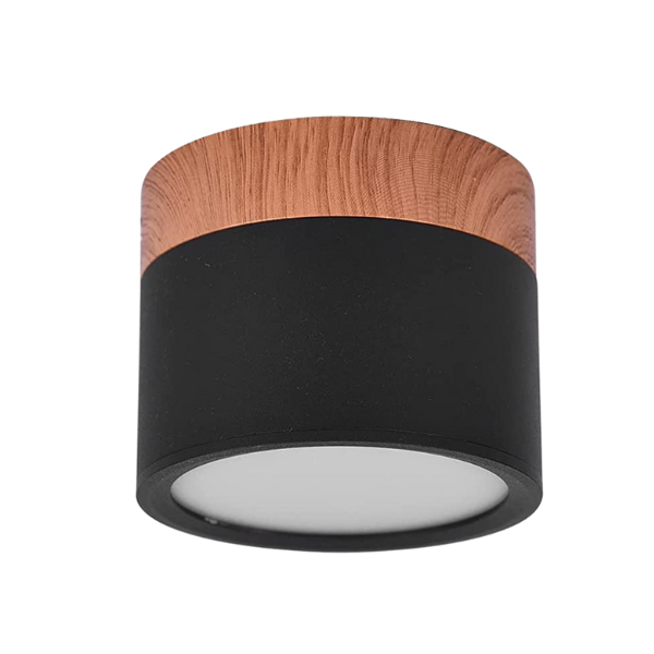 Foco LED Sobrepuesto Negro y Madera 7W Luz Fria 6000K