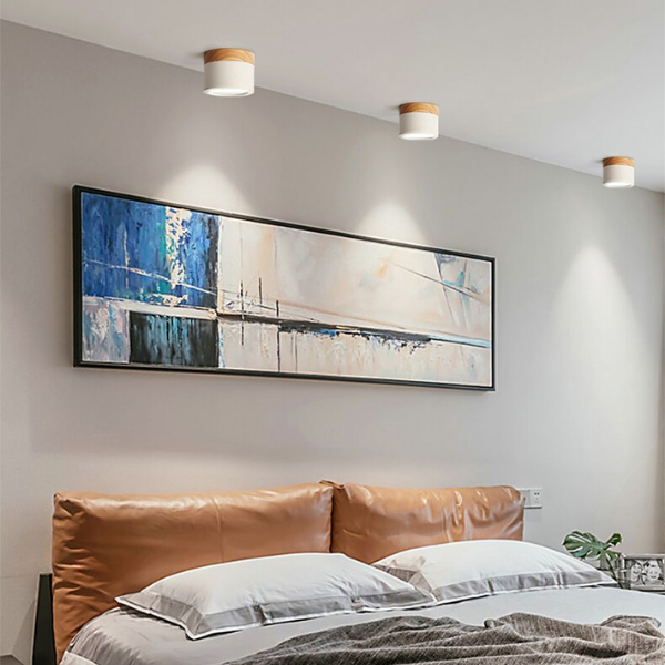Foco LED Sobrepuesto Blanco y Madera 7W Luz Fría 6000K