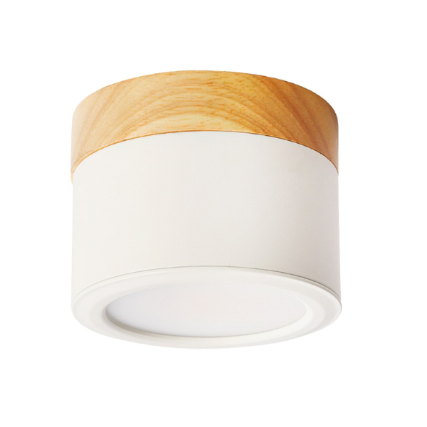Foco LED Sobrepuesto Blanco y Madera 7W Luz Fría 6000K