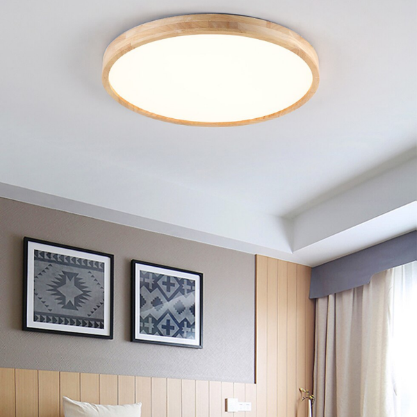 Foco Led Decorativo Redondo Madera Clara 24w 30 cm