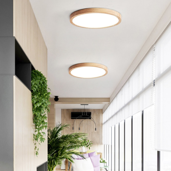 Foco Led Decorativo Redondo Madera Clara 24w 30 cm