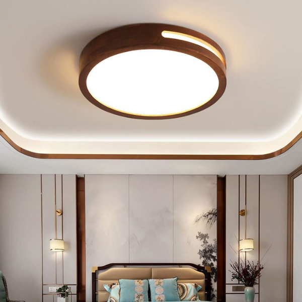 Foco Led Decorativo Redondo Madera Oscura 36w 40 cm