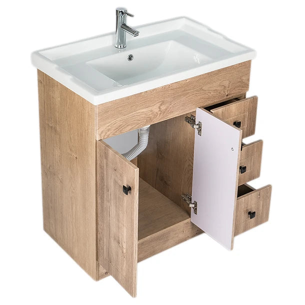 Vanitorio Baño Lavamanos 80x47 cm Cafe 3 cajones