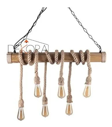 Lampara Decorativa Bambú y Cuerda