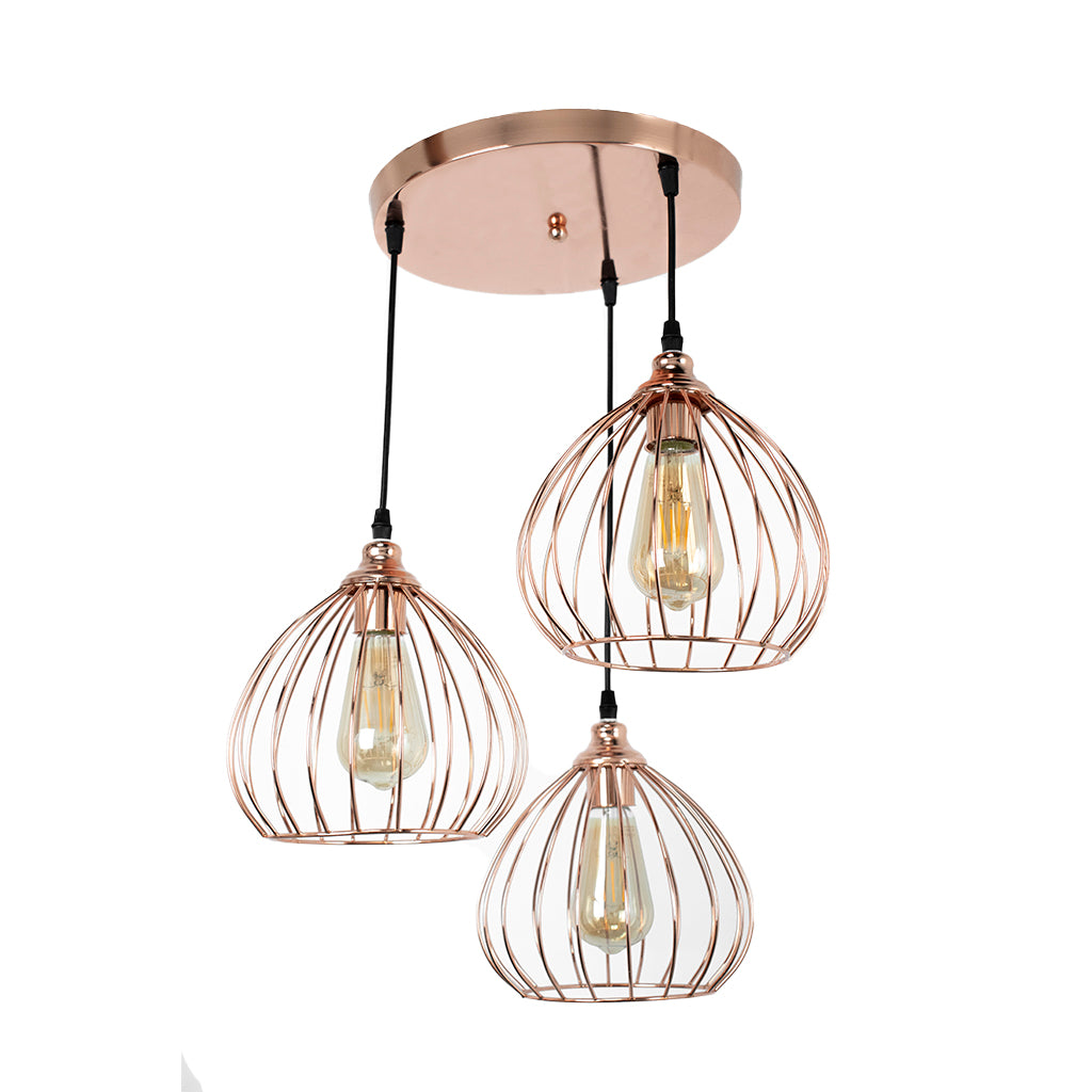 Lampara Colgante Moderna Canasta Triple Oro Rosa