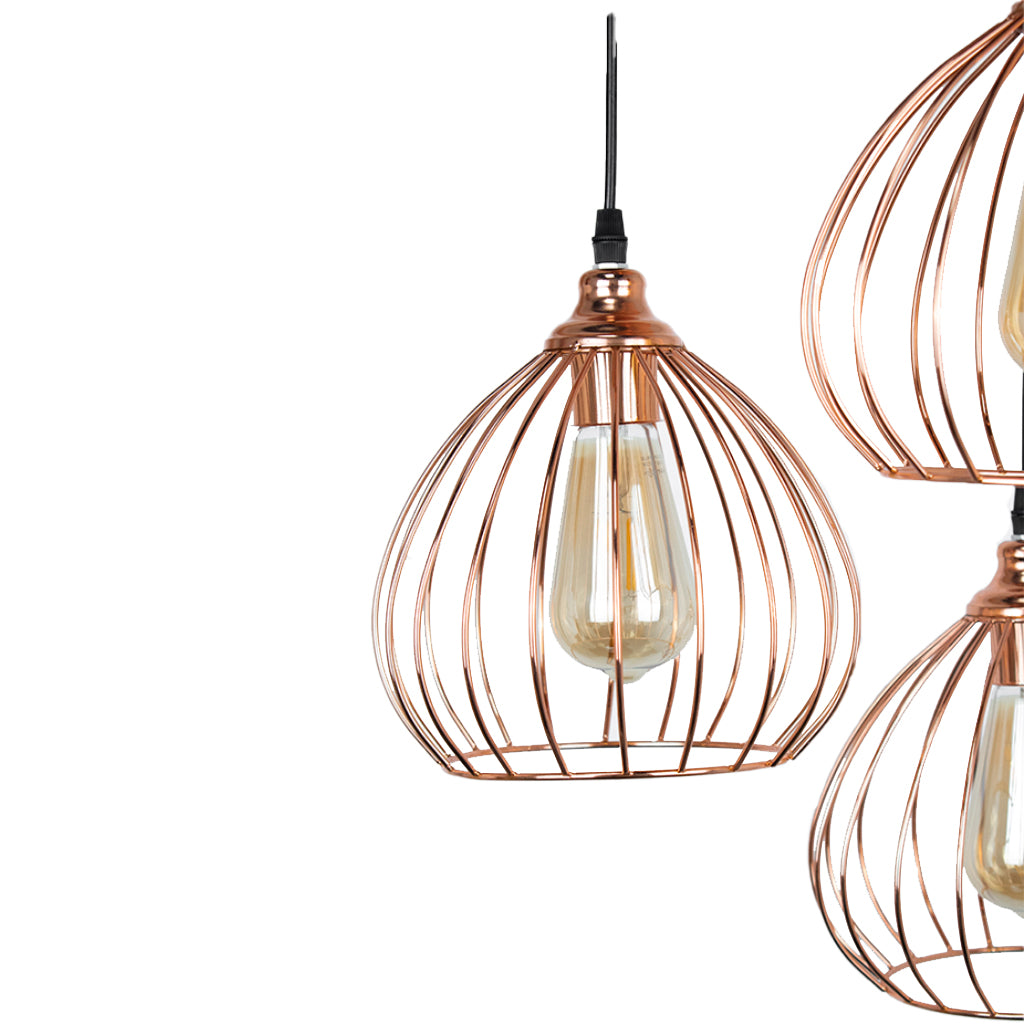 Lampara Colgante Moderna Canasta Triple Oro Rosa