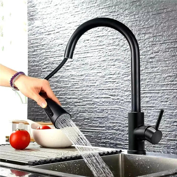 COMBO Lavaplatos 75x45 cm plomo + Griferia Extensible Retractil Negra